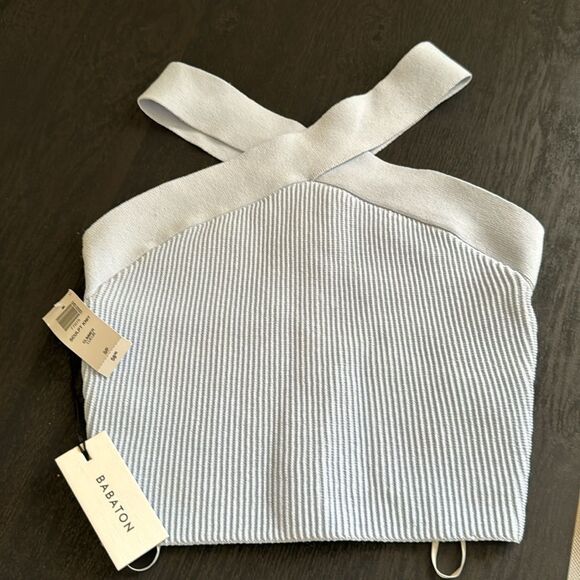 Aritzia Babaton Sculpt Knit Criss Cross Tank 'Glimmer' Blue Size S - Picture 2 of 7